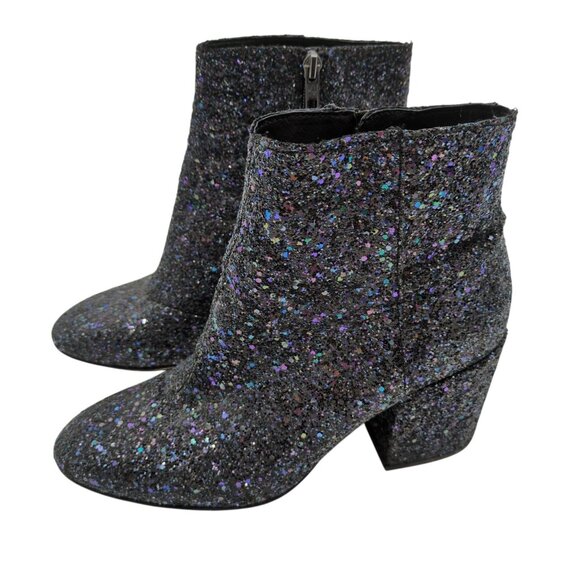 ASH Egoiste Glitter Ankle Boots Black Sparkle Block Heel Booties EU 39 US 9‎ - Picture 1 of 11